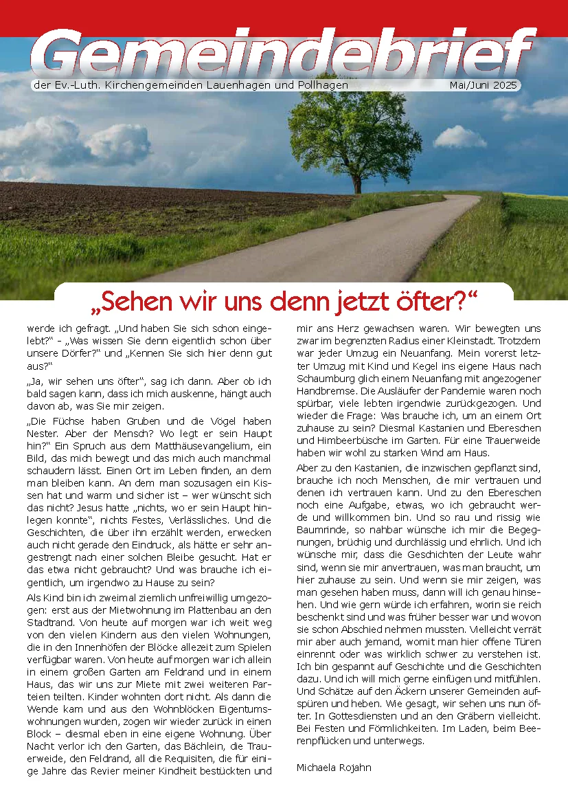 Gemeindebrief der Kirchengemeinden Lauenhagen Pollhagen